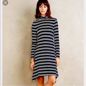 Maeve Anthropologie Navy Striped Turtleneck Dress